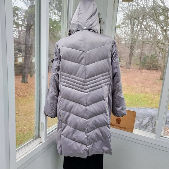 Zero Xposur Silver Faux Fur Trim Hood Down Utility Quilted Puffer Coat - Picture 4 of 16